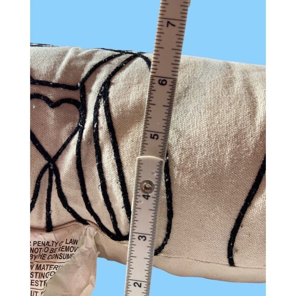 Embroidered Bohemian Deco Pillow Ivory & Black Some Staining See Pics & READ - Picture 2 of 9